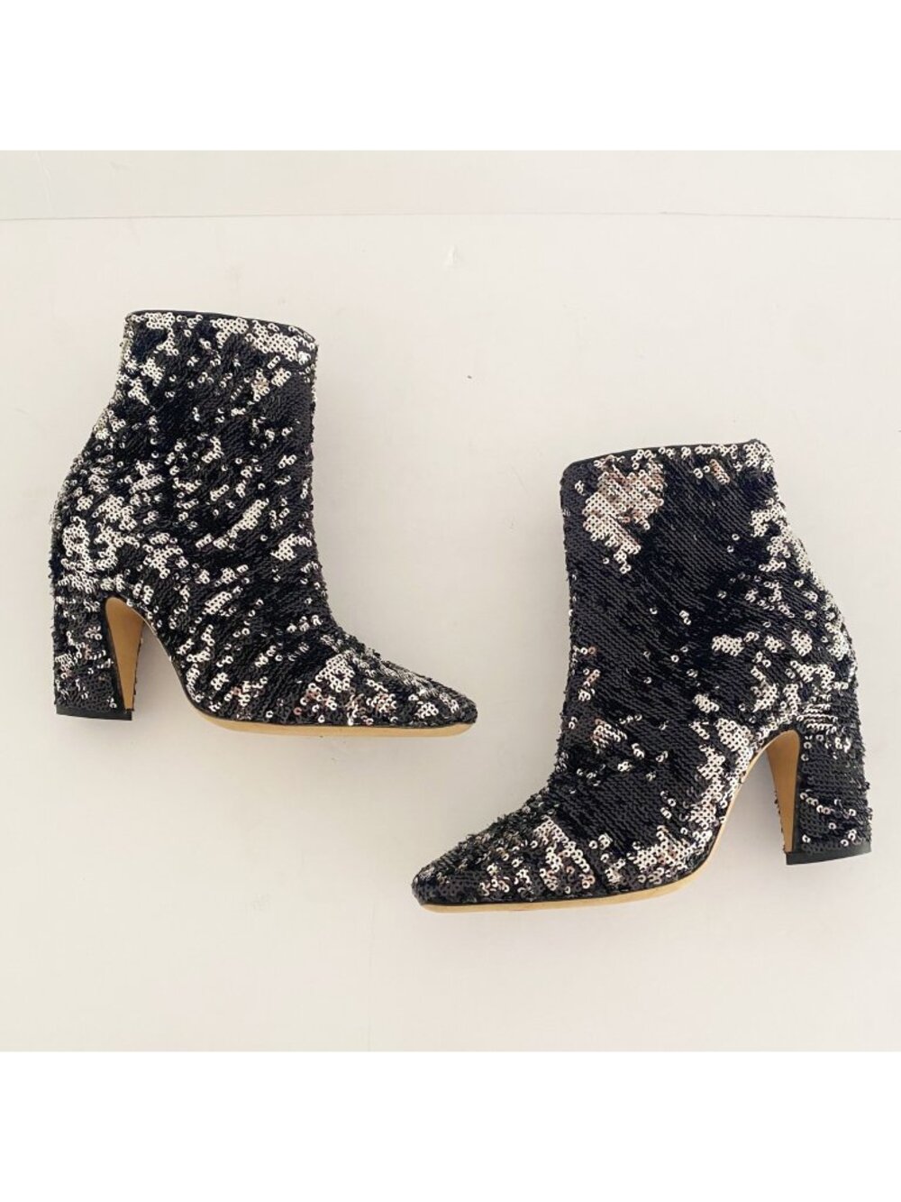 New Jimmy Choo Ankle Boots Shoes w Heel Sequin Black Silver